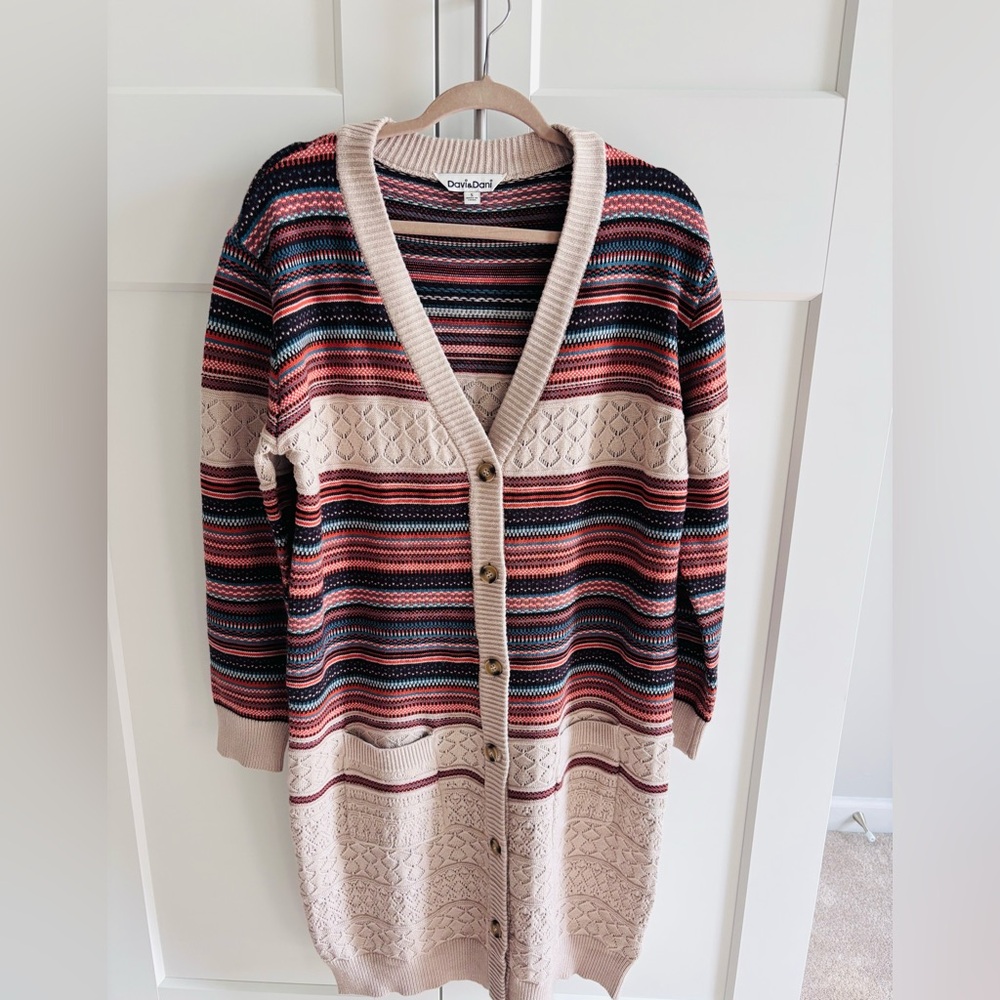 Three Bird Nest - Long Striped Knit Cardigan Sweater